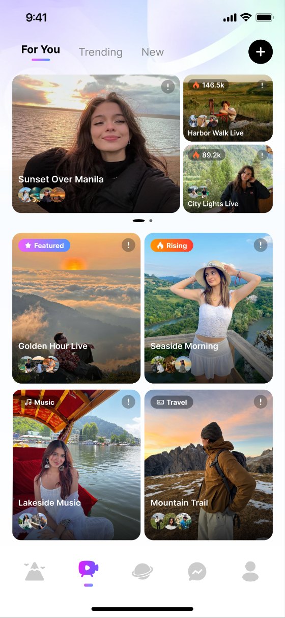 Horiup discover screen with featured scenic rooms