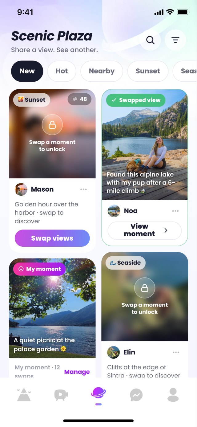 Scenic Plaza, where moments are swapped to unlock